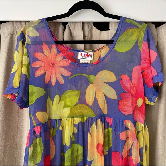 Cole of California by Ann Cole Sheer Swim Cover-up Floral 90s Babydoll L - Picture 2 of 5